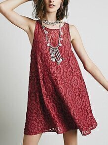 Sleeveless Lace Trapeze Red Dress