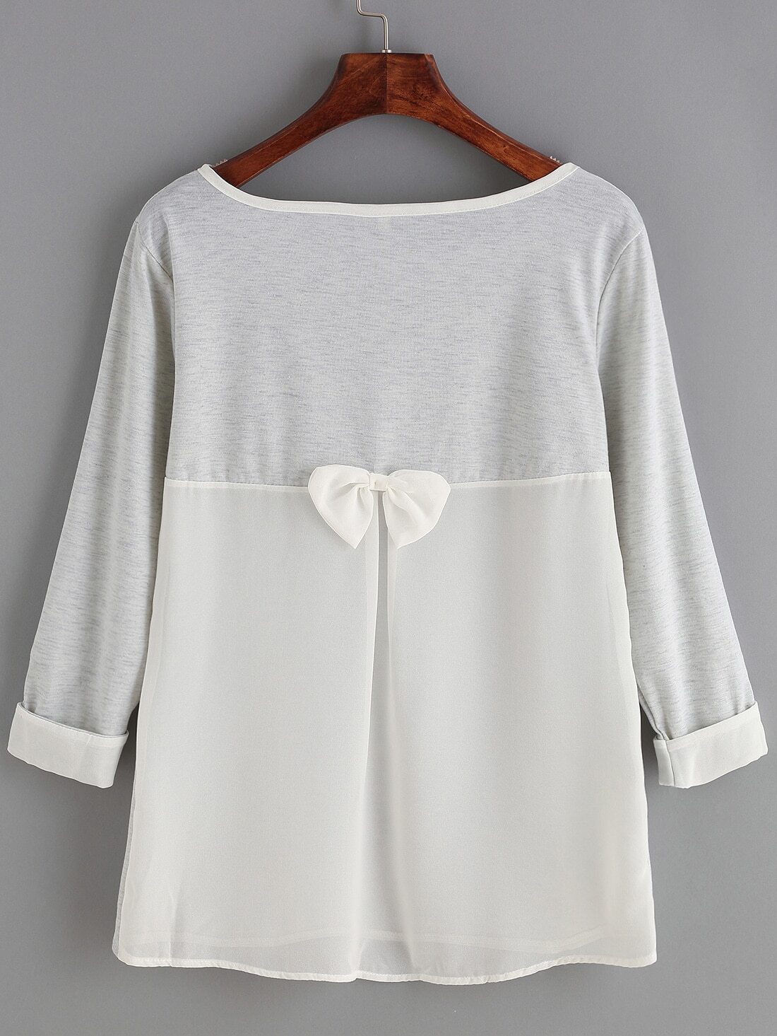 Women Contrast Back Grey Blouse With BowFor Womenromwe