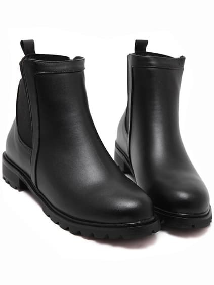 Black Stretch Side Inserts Velvet Ankle Boots