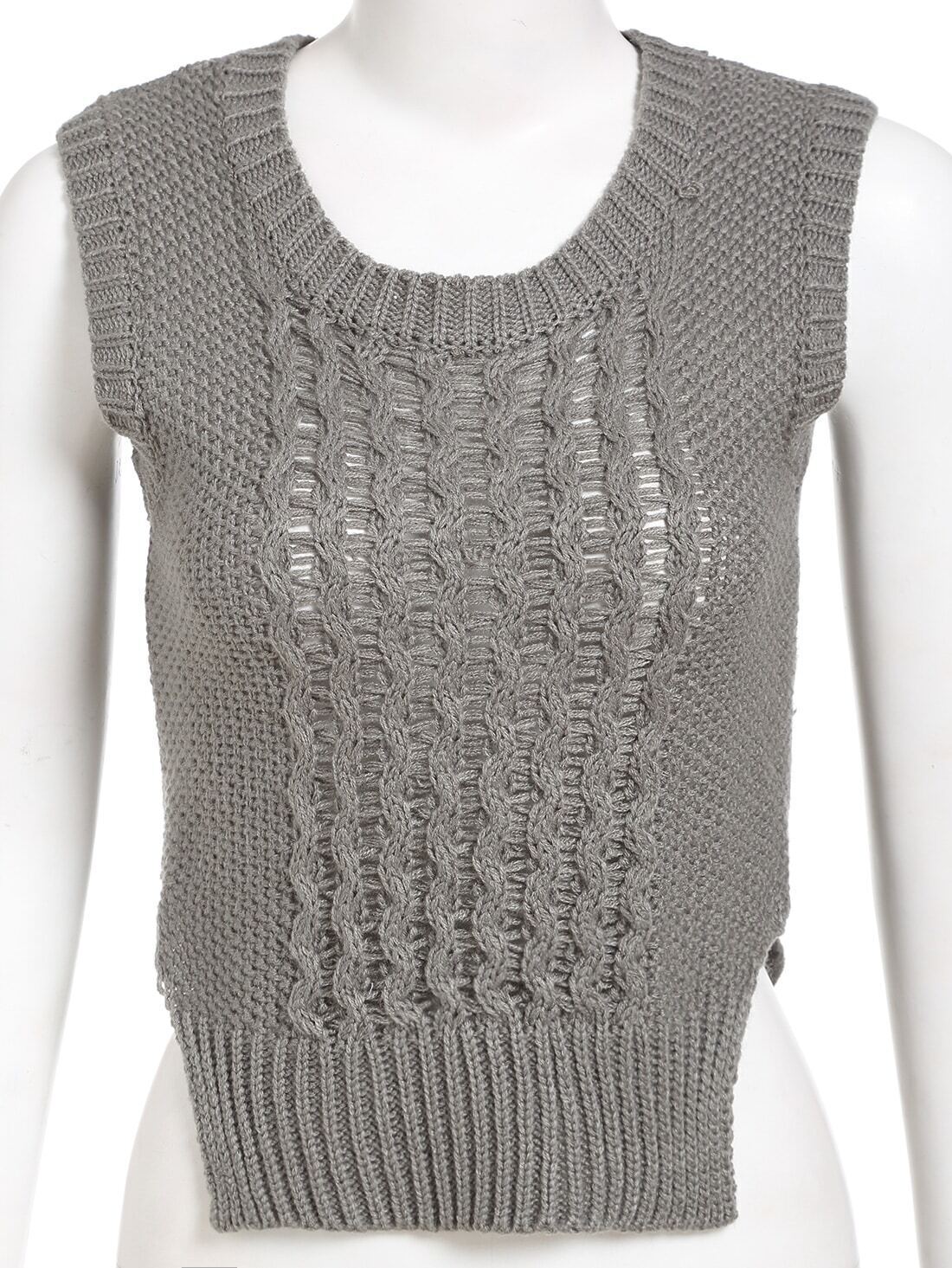 Cable Knit Sleeveless Crop Grey Sweater With Lace DressFor Womenromwe