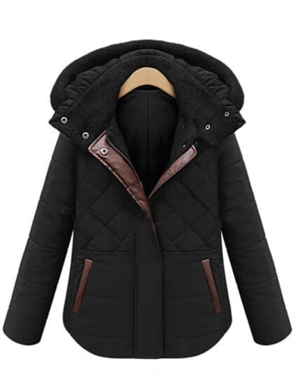 Hooded Zipper Diamondback Black Coat