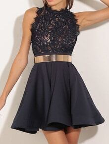 Sleeveless Lace Flare Black Dress