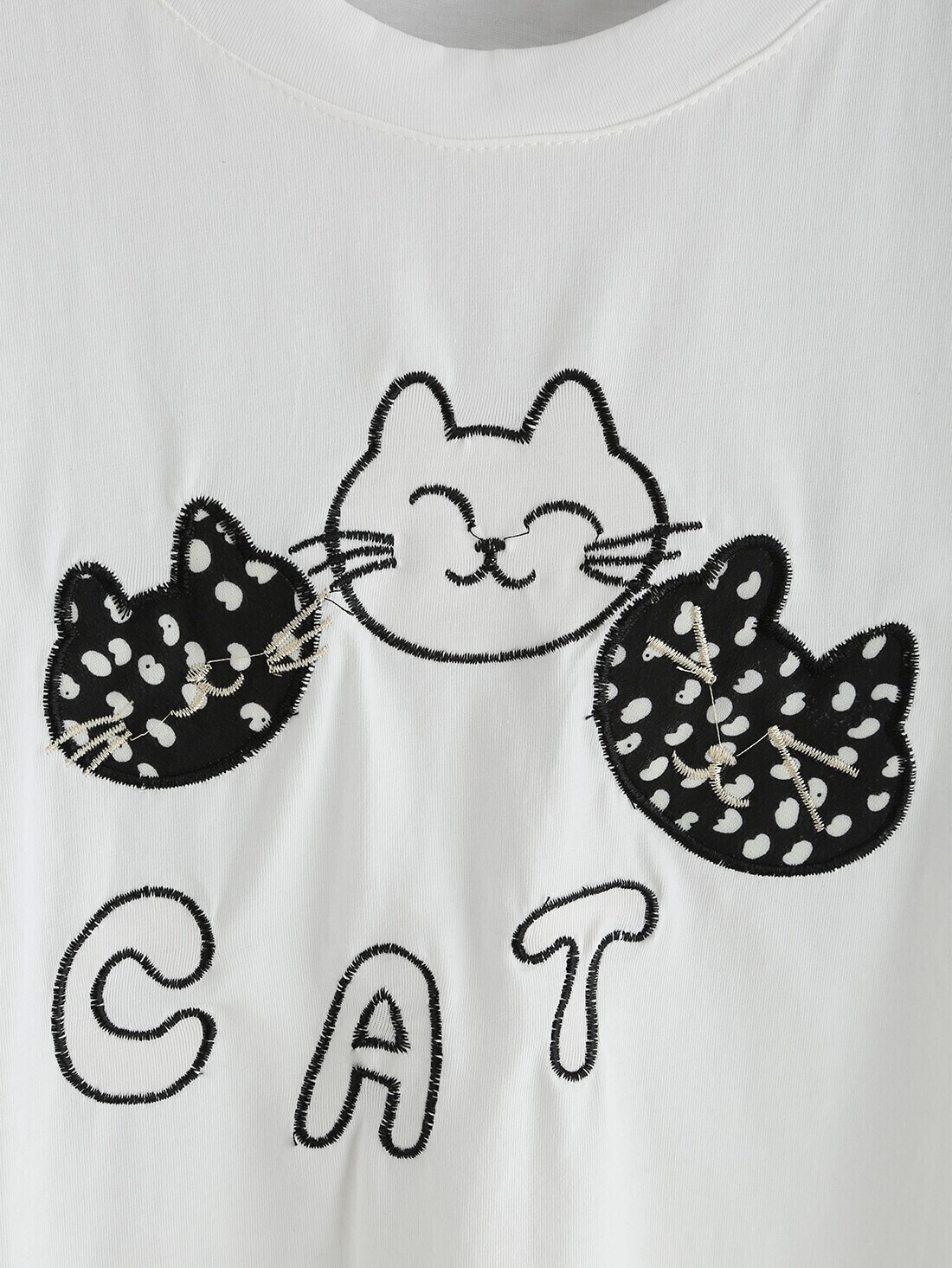 Raglan Sleeve Cat Embroidered TshirtFor Womenromwe