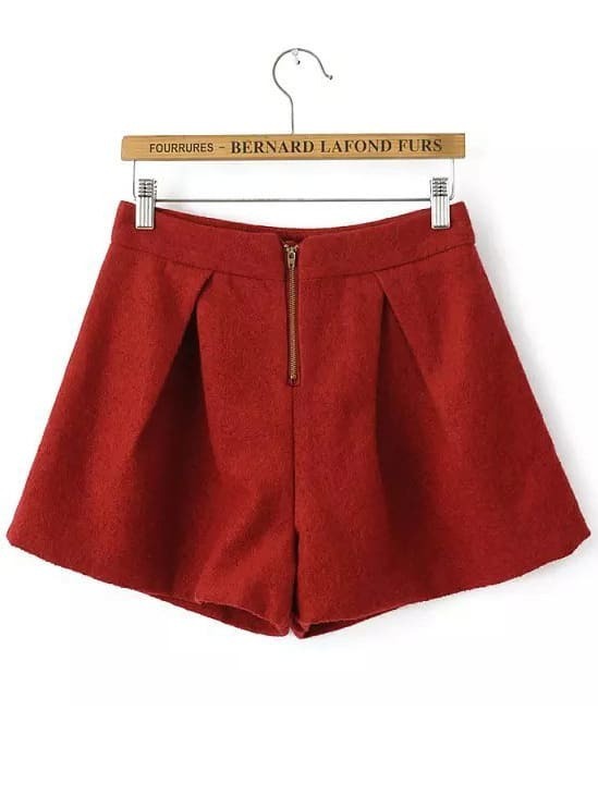 ALine Red Shorts With ZipperFor Womenromwe