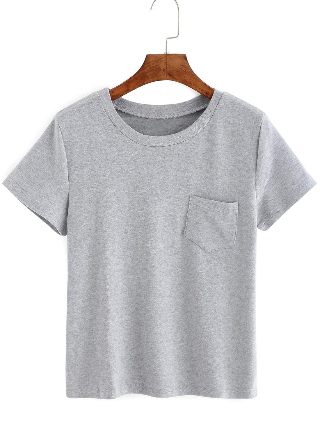 Short Sleeve Grey Tshirt With PocketFor Womenromwe