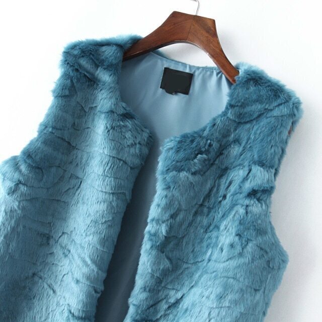 Faux Fur Blue VestFor Womenromwe
