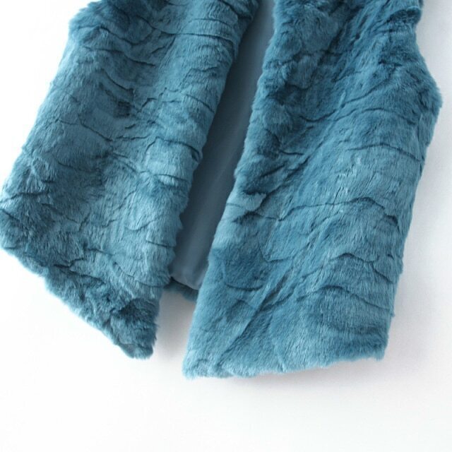 Faux Fur Blue VestFor Womenromwe