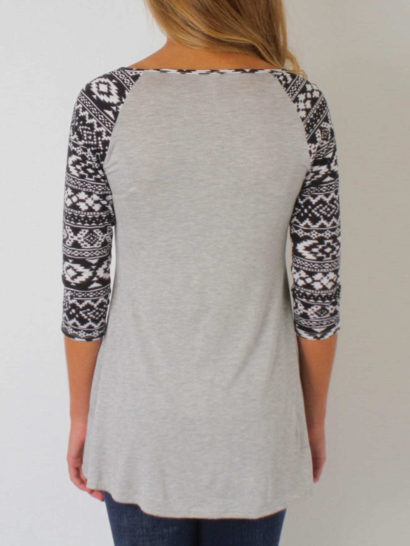 Raglan Sleeve Geometric Print TshirtFor Womenromwe