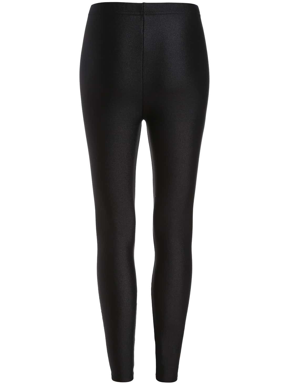 Elastic Waist Skinny Black LeggingsFor Womenromwe