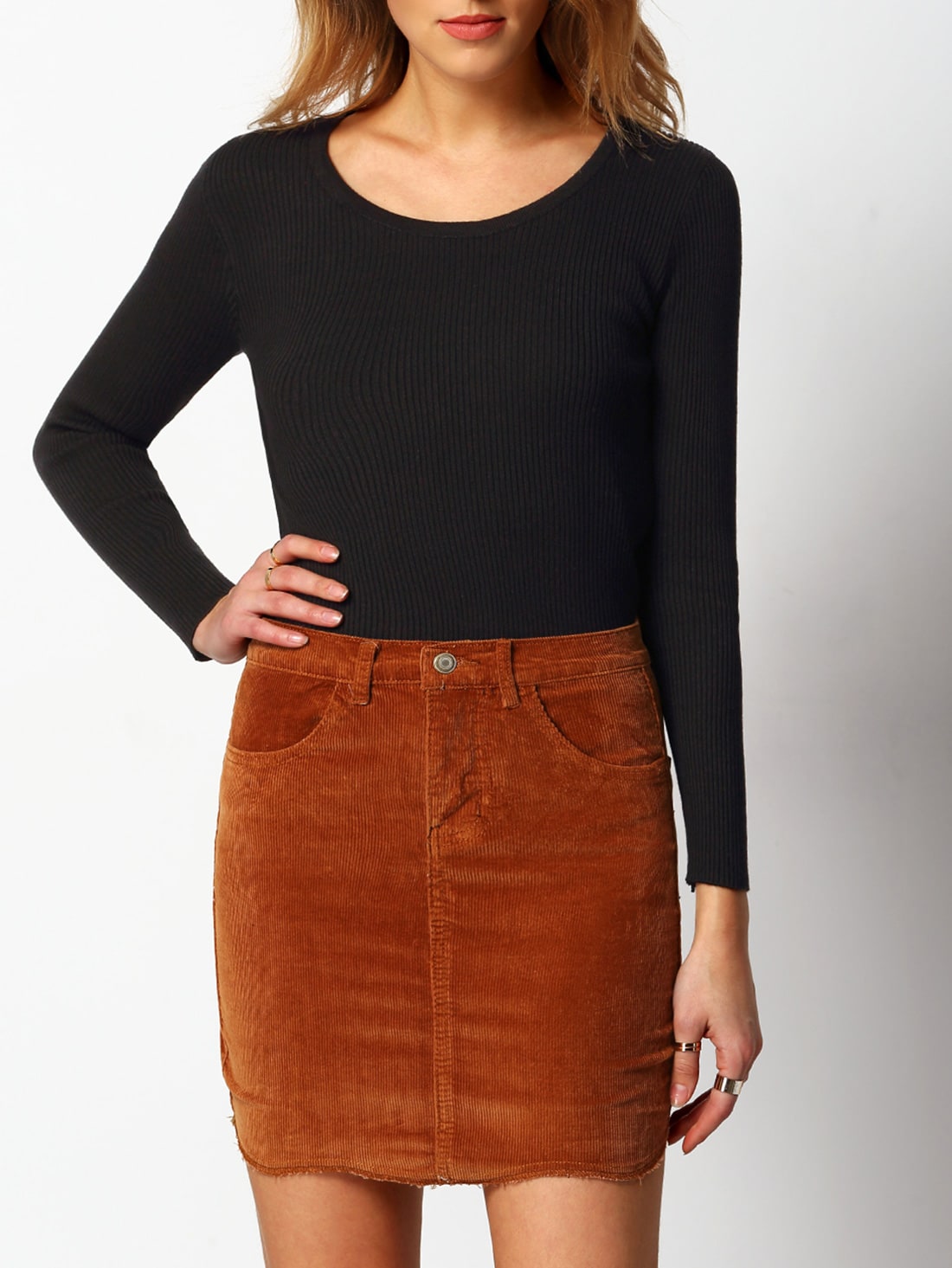 Corduroy Bodycon Khaki SkirtFor Womenromwe