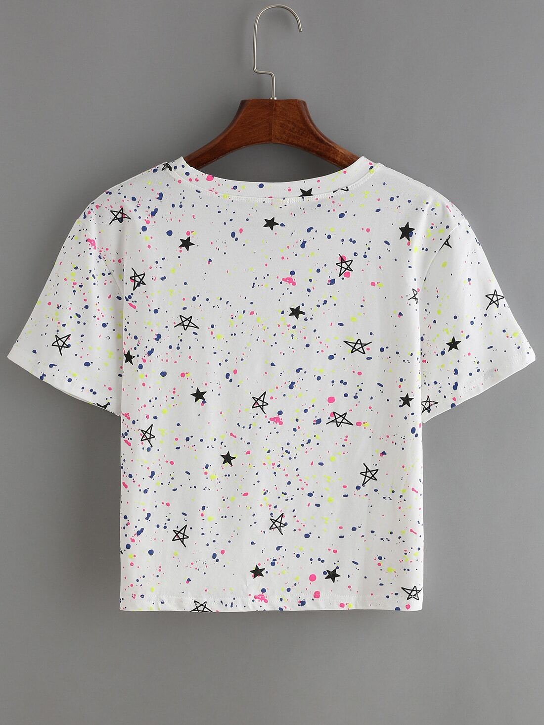 Stars Print White TshirtFor Womenromwe