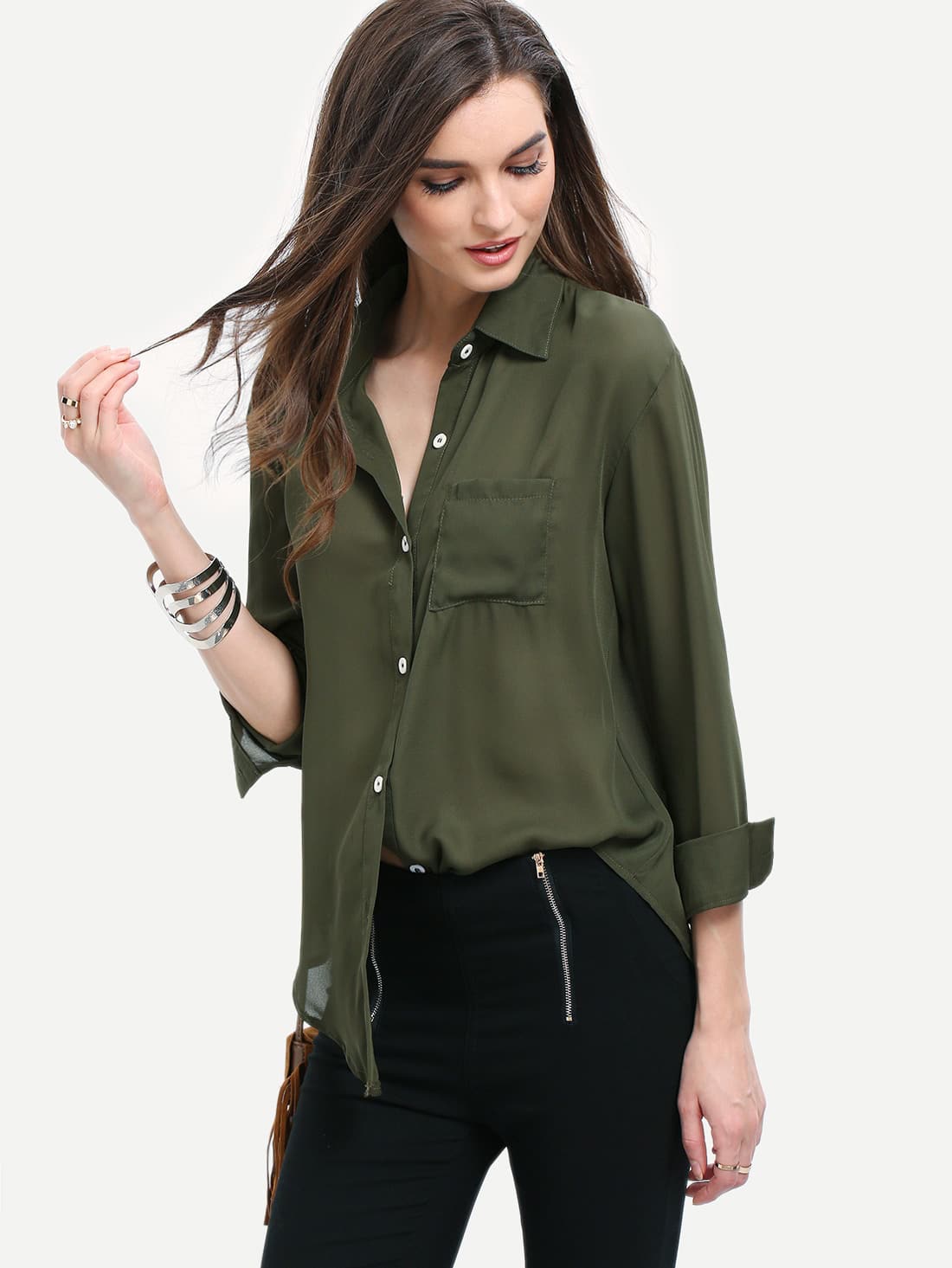 Army Green Long Sleeve Blouses Army Green Long Sleeve Blouses
