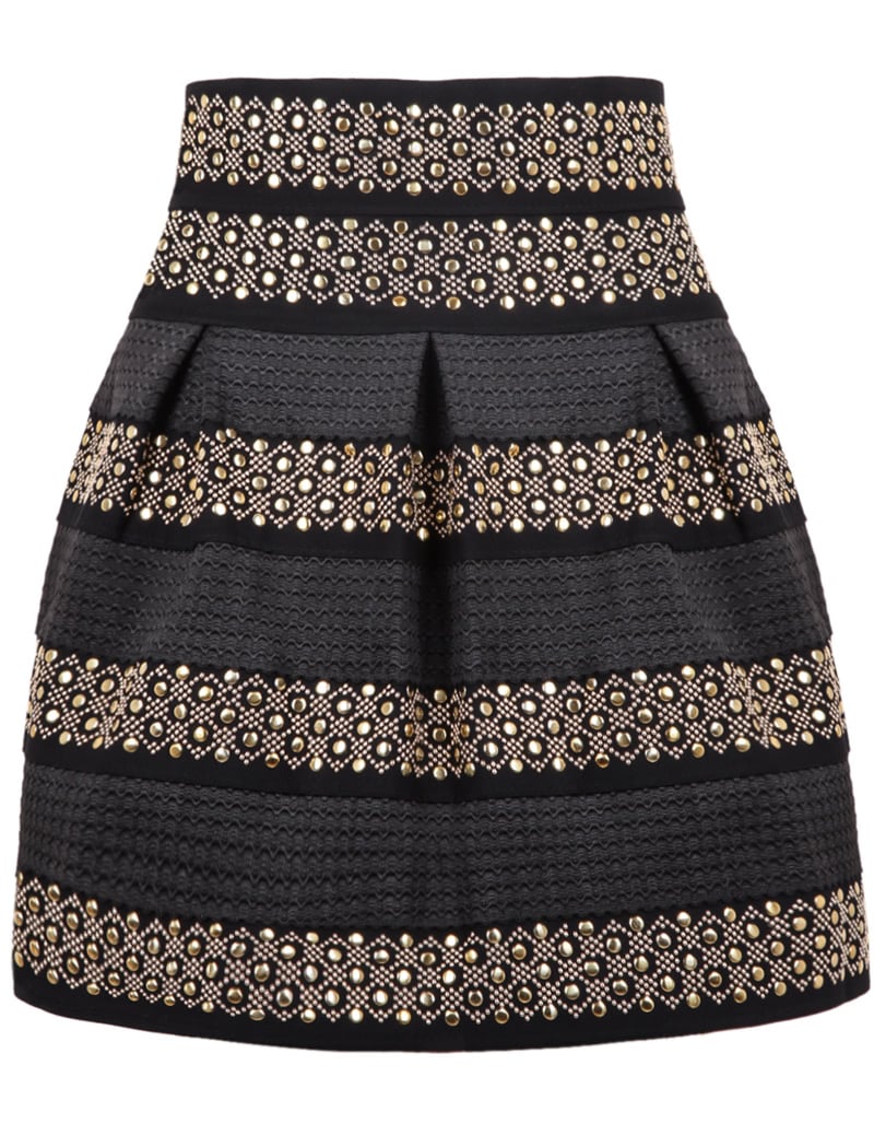 Black High Waist Rivet Studs Striped Skirt