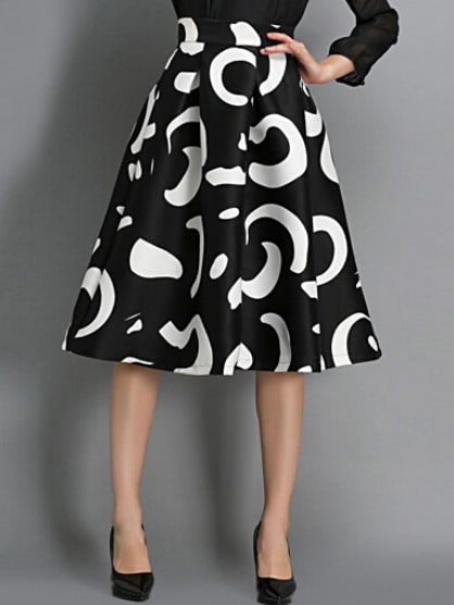 Black High Waist Floral Midi Skirt