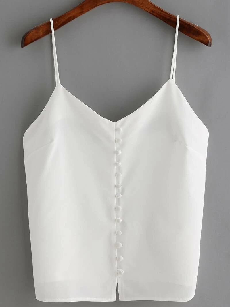 Spaghetti Strap Cami Strap Top White WhiteSpaghetti Buttons HxRdwnUq
