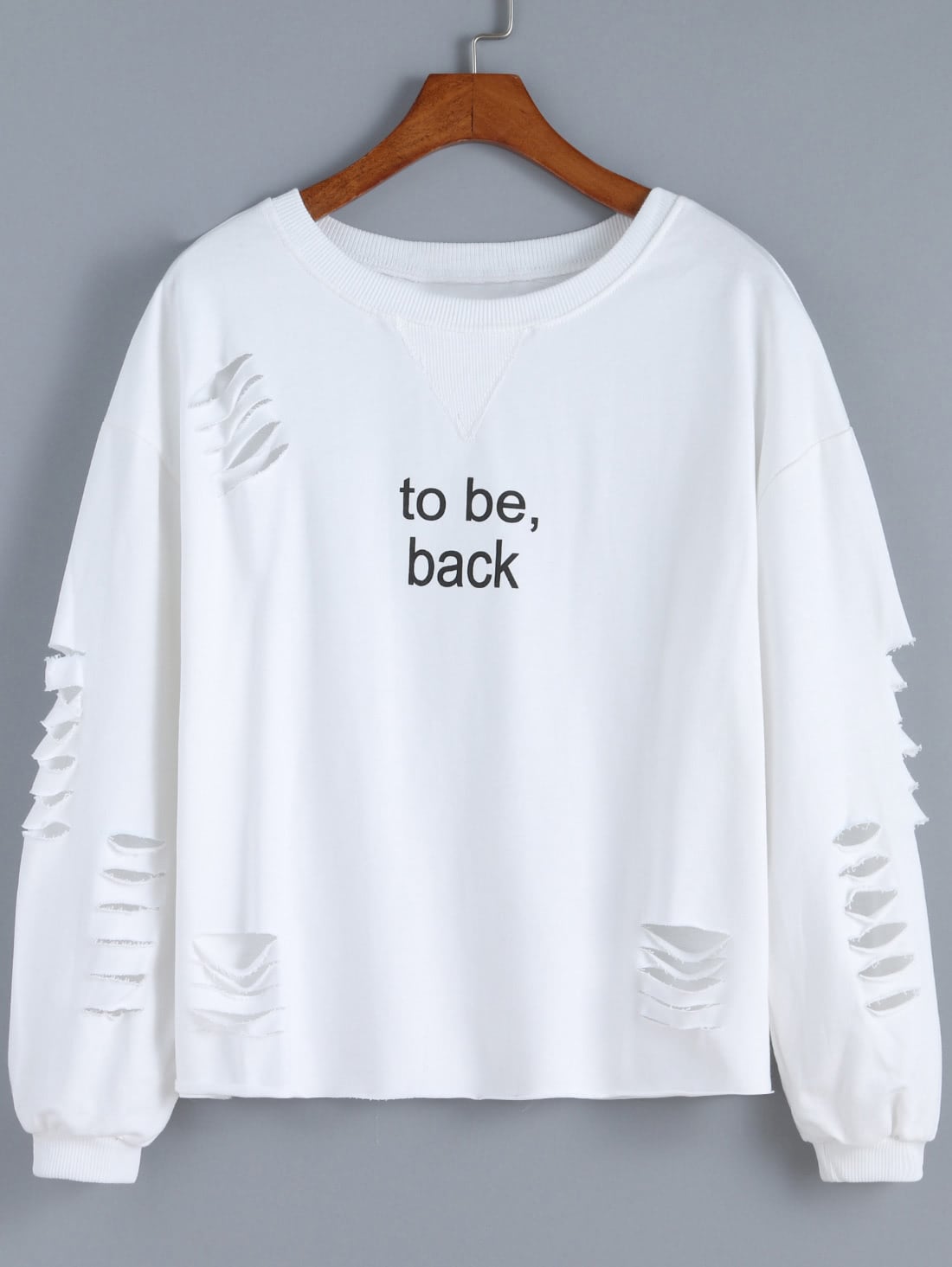 White Round Neck Cut-out Letters Print Sweatshirt