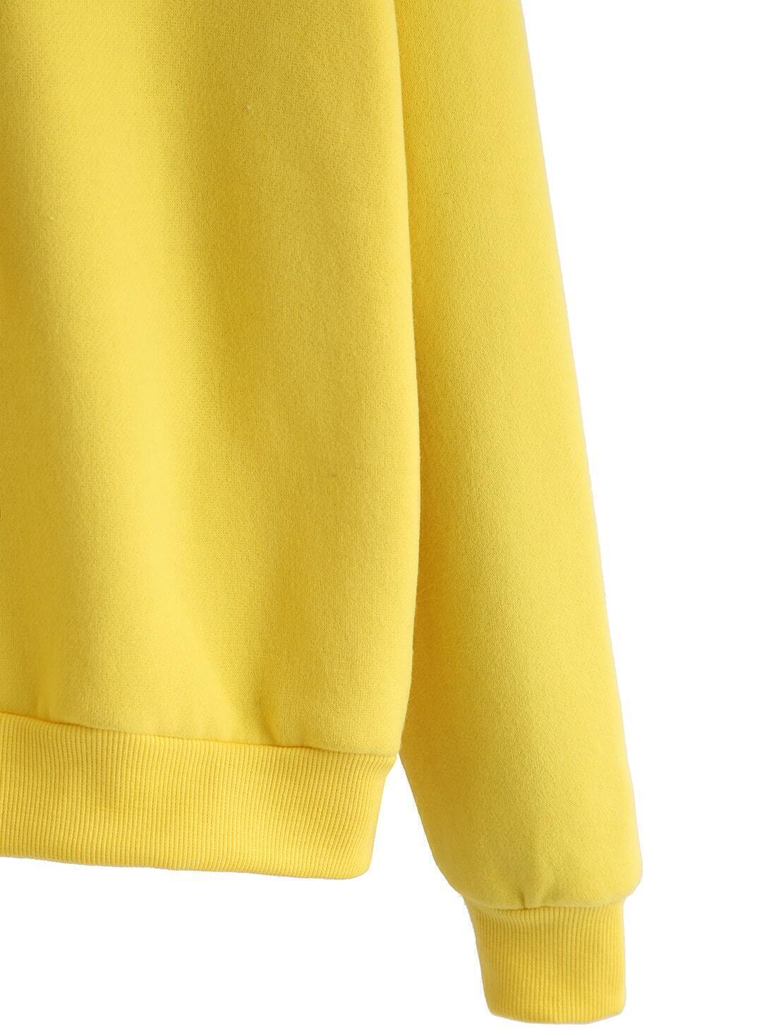 Yellow Hooded Drawstring Loose Crop SweatshirtFor Womenromwe