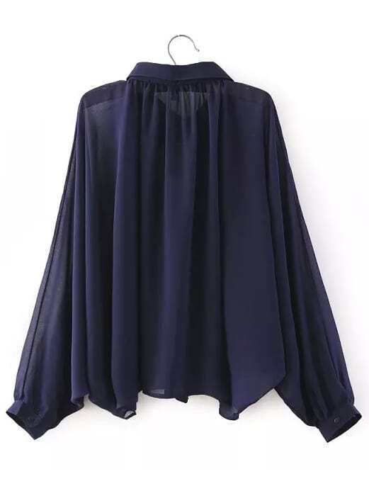 Sheer Oversize Navy BlouseFor Womenromwe
