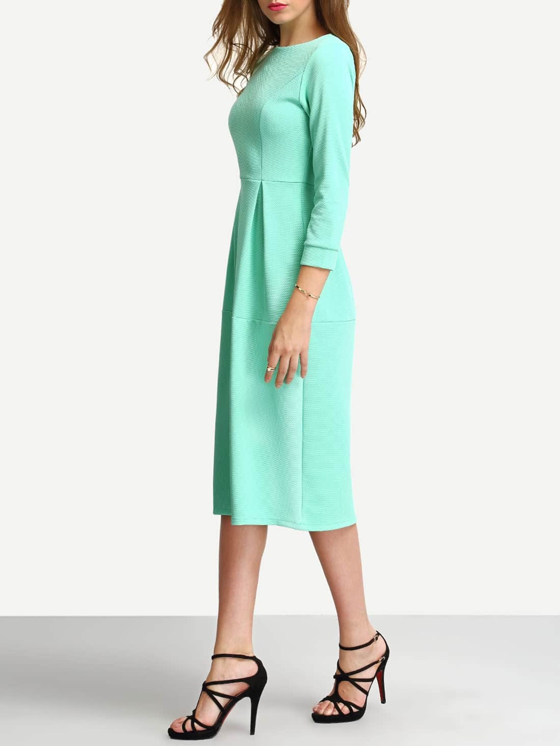 Green Half Sleeve A Line Ankle Length DressFor Womenromwe