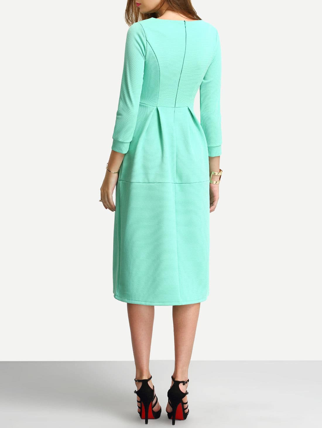Green Half Sleeve A Line Ankle Length DressFor Womenromwe