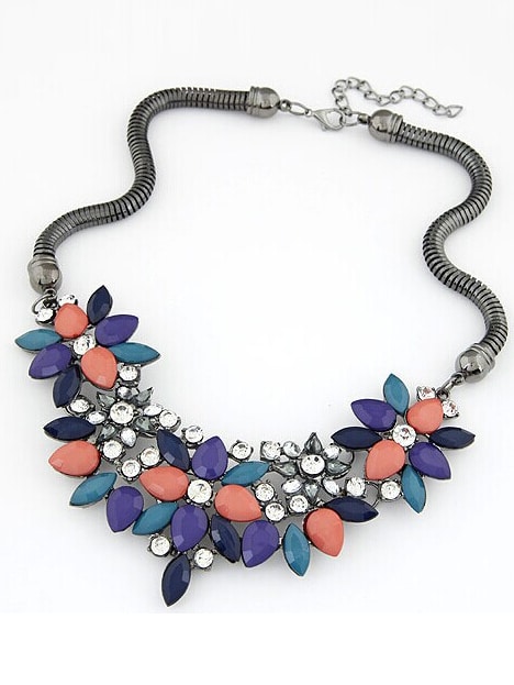 Multicolor Gemstone Flower Shaped Necklace