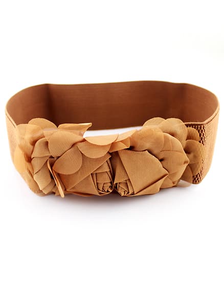 Brown Flower Embellished Elastic Belt