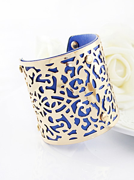 Gold Blue Hollow Cuff Bracelet
