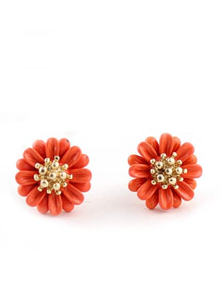 Red Bead Flower Stud Earrings