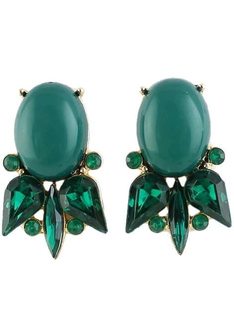 Green Gemstone Retro Silver Hollow Dangle Earrings