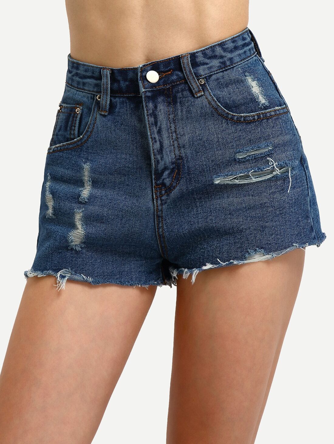 Shorts cintura alta denim azulSpanish Romwe