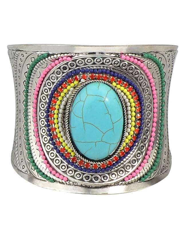 Blue Beads Gemstone Cuff Bangle