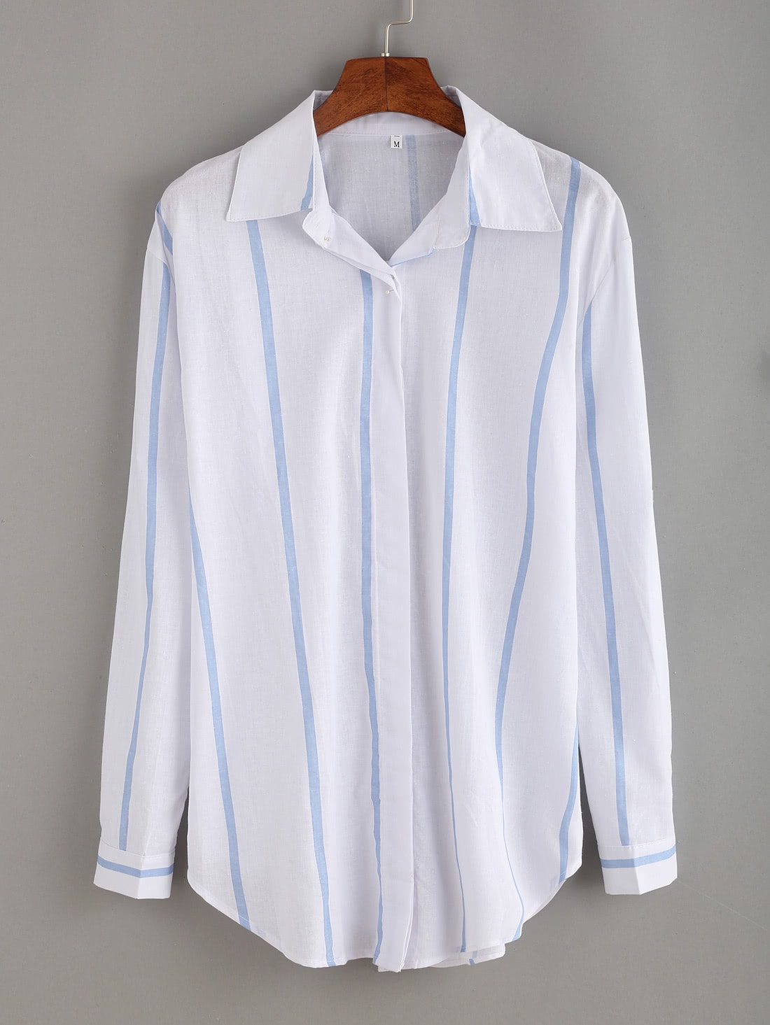 Vertical Striped Pointed Collar Blouse