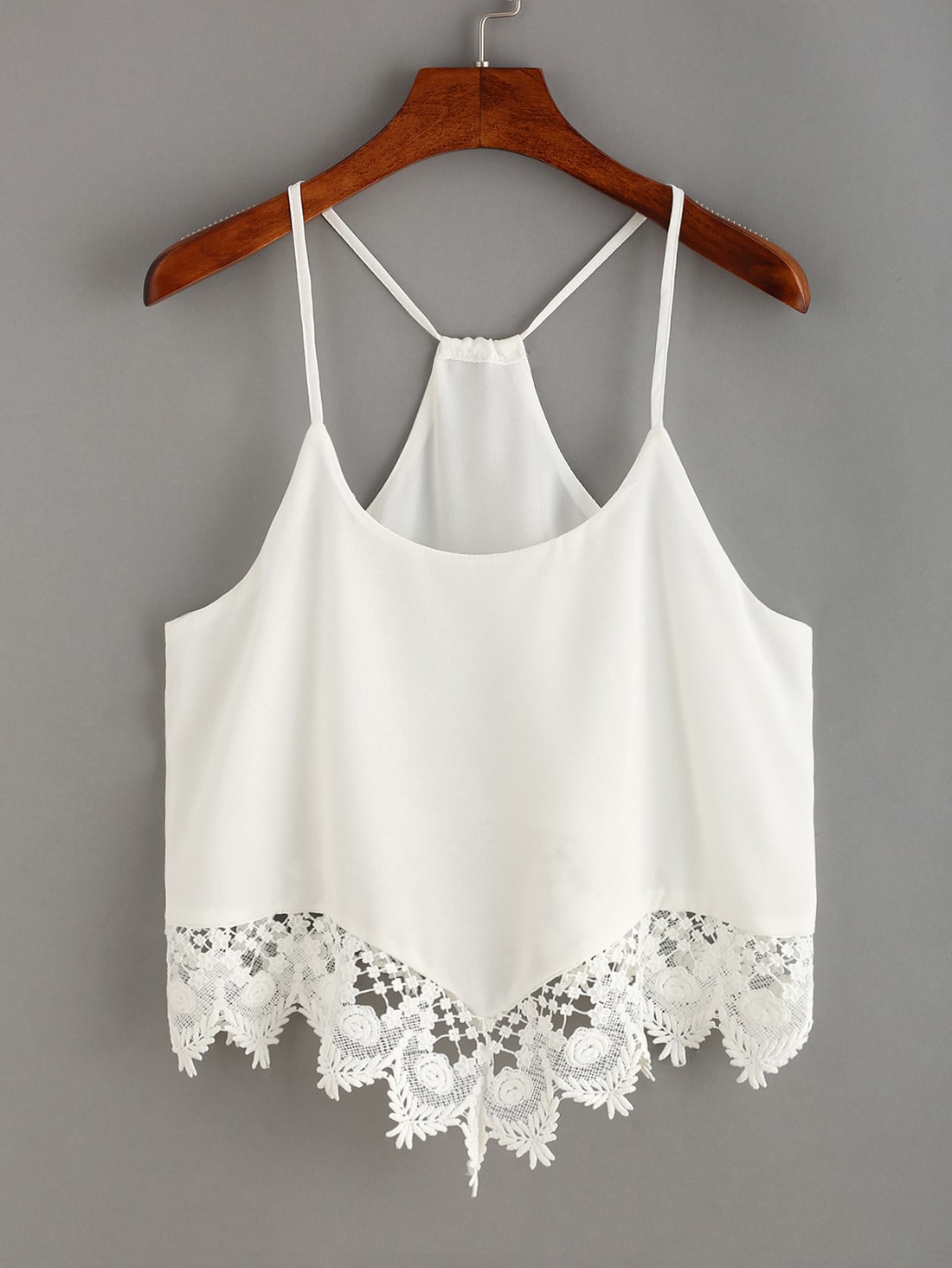 Lace Trimmed Racerback Chiffon Cami Top