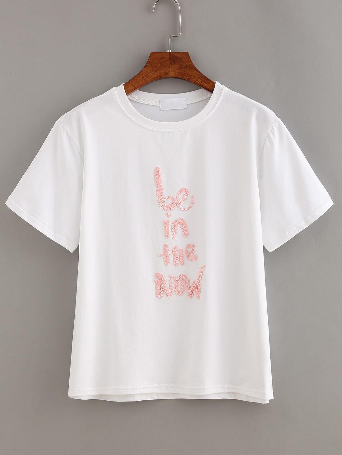 sequin letter sleeve t shirt whitefor romwe sequin letter sleeve t shirt whitefor romwe