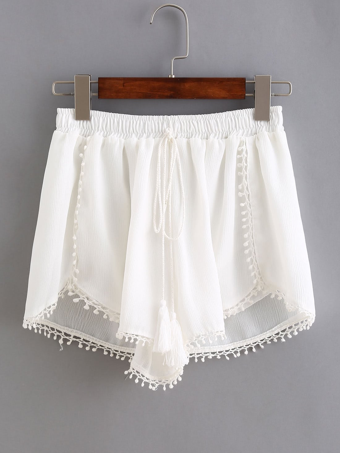 Elastic Waist Drawstring Shorts With Pom Pom