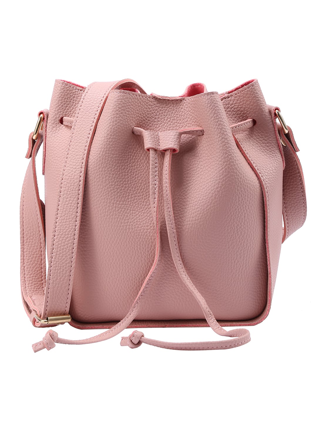Embossed Faux Leather Drawstring Bucket Bag - Pink Embossed Faux Leather Drawstring Bucket Bag - Pink