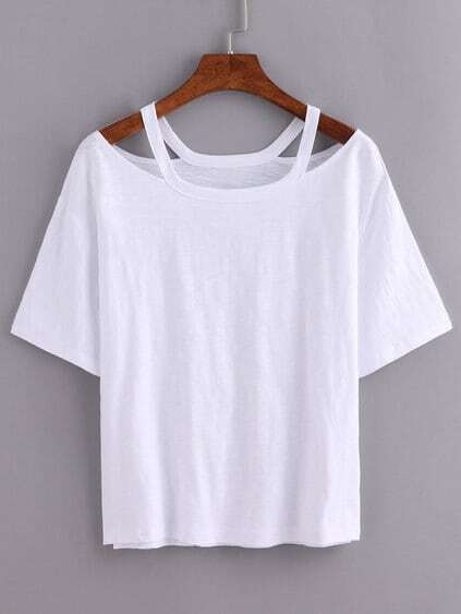 Cutout Loose-Fit White T-shirt pictures