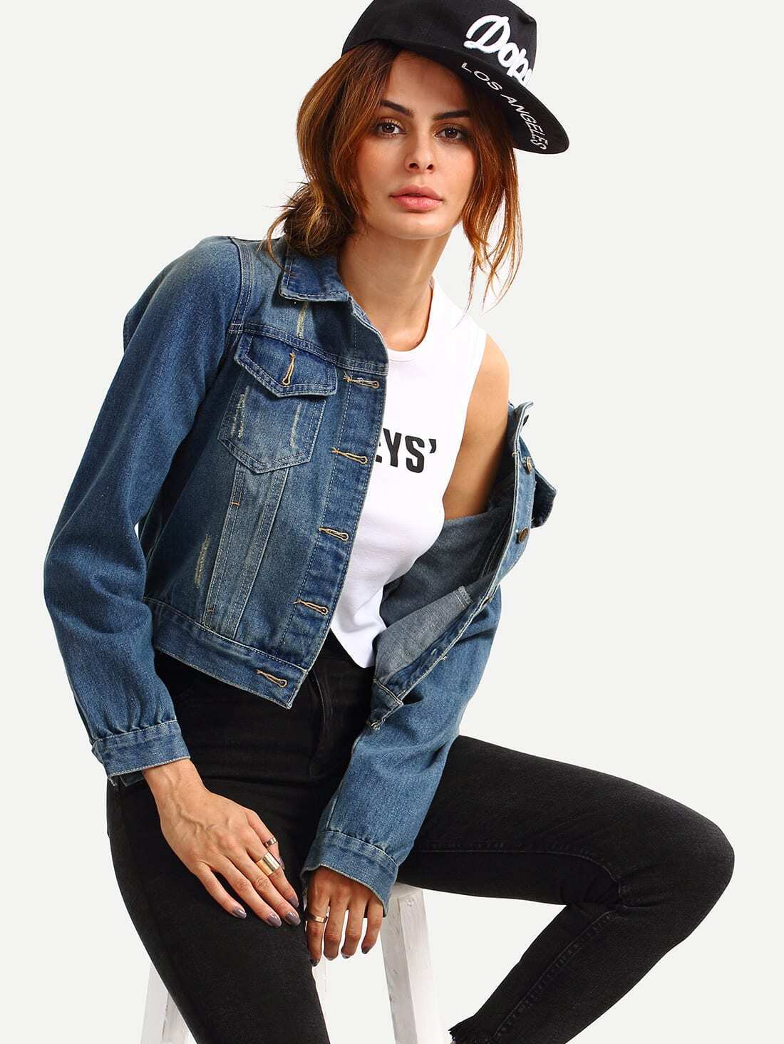 Dual Flap Pocket Stone Wash Blue Denim Jacket
