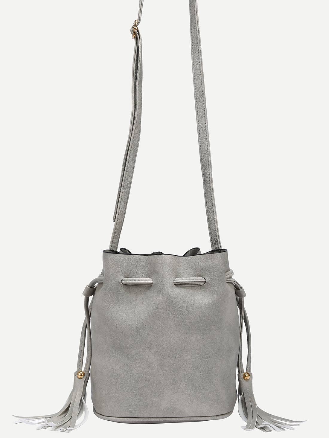 Tassel Drawstring Bucket Bag - Grey Tassel Drawstring Bucket Bag - Grey