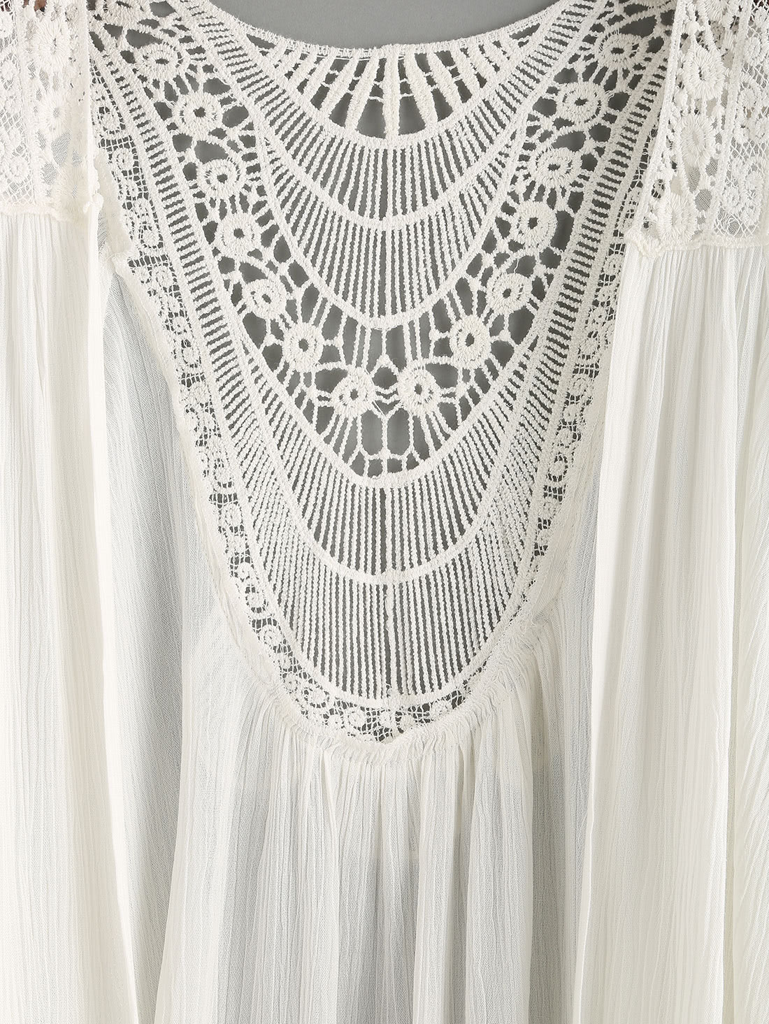 Lace Trimmed Crochet Insert Kimono WhiteFor Womenromwe