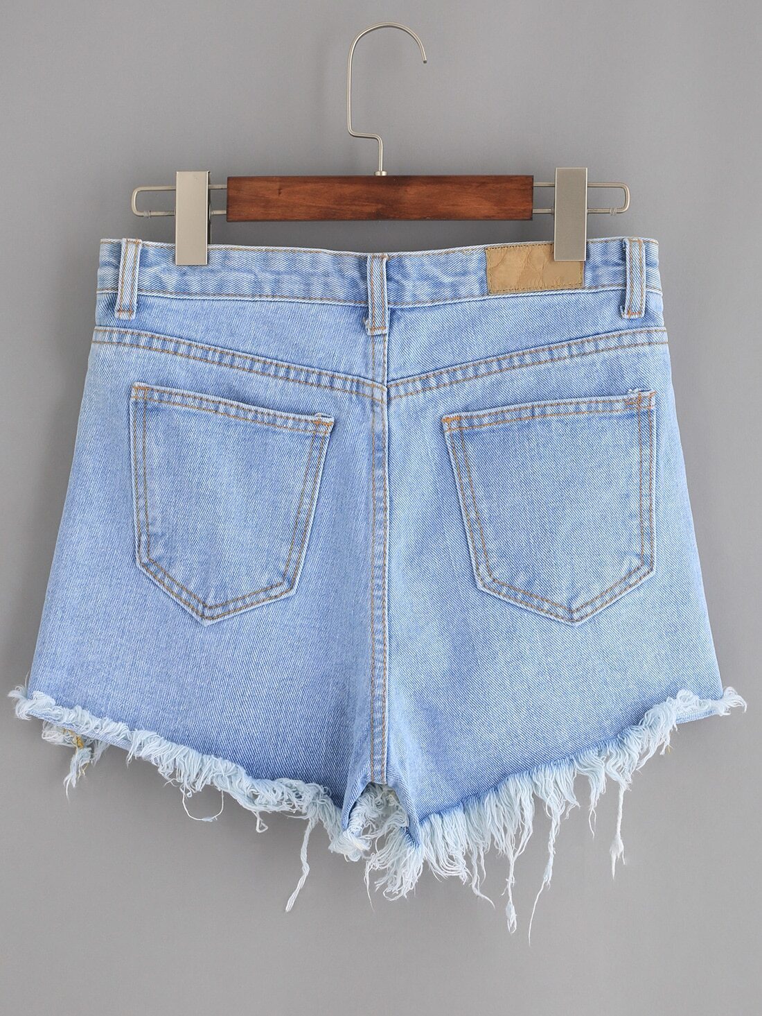 Blue Daisy Embroidered Raw Hem Denim ShortsFor Womenromwe