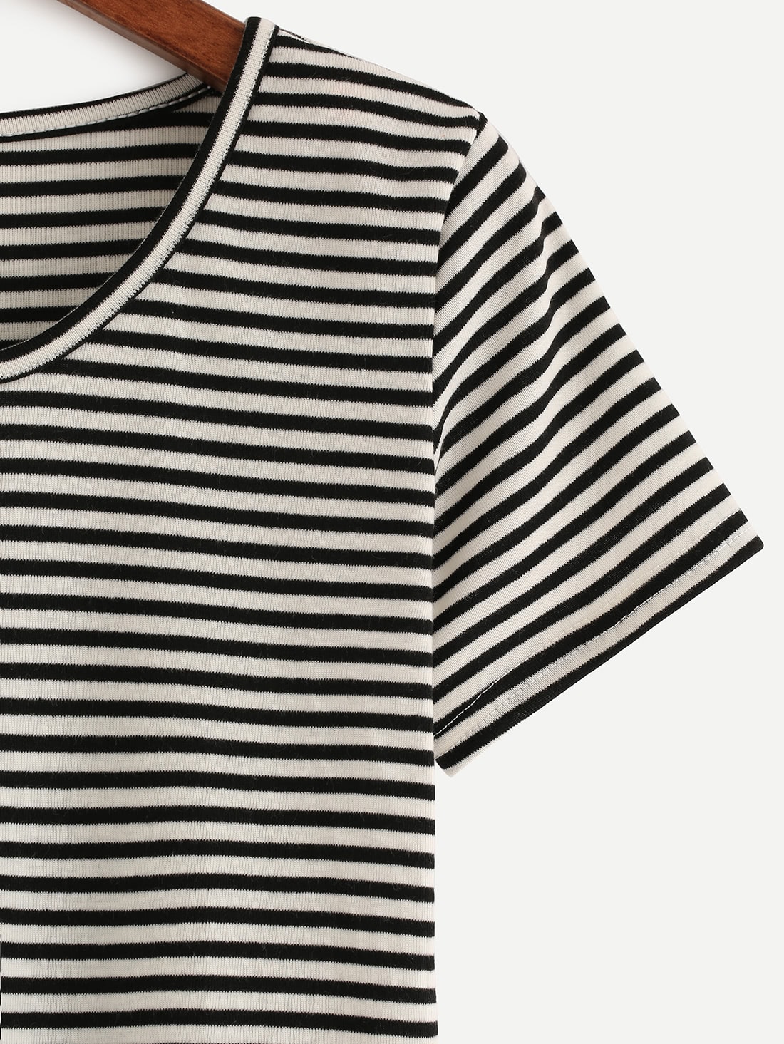 Black White Striped Tshirt With ButtonsFor Womenromwe