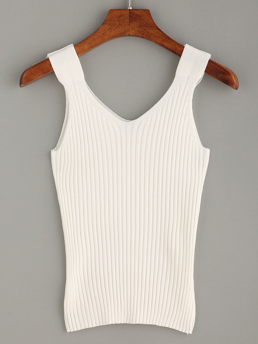White Ribbed Knit Tank TopFor Womenromwe