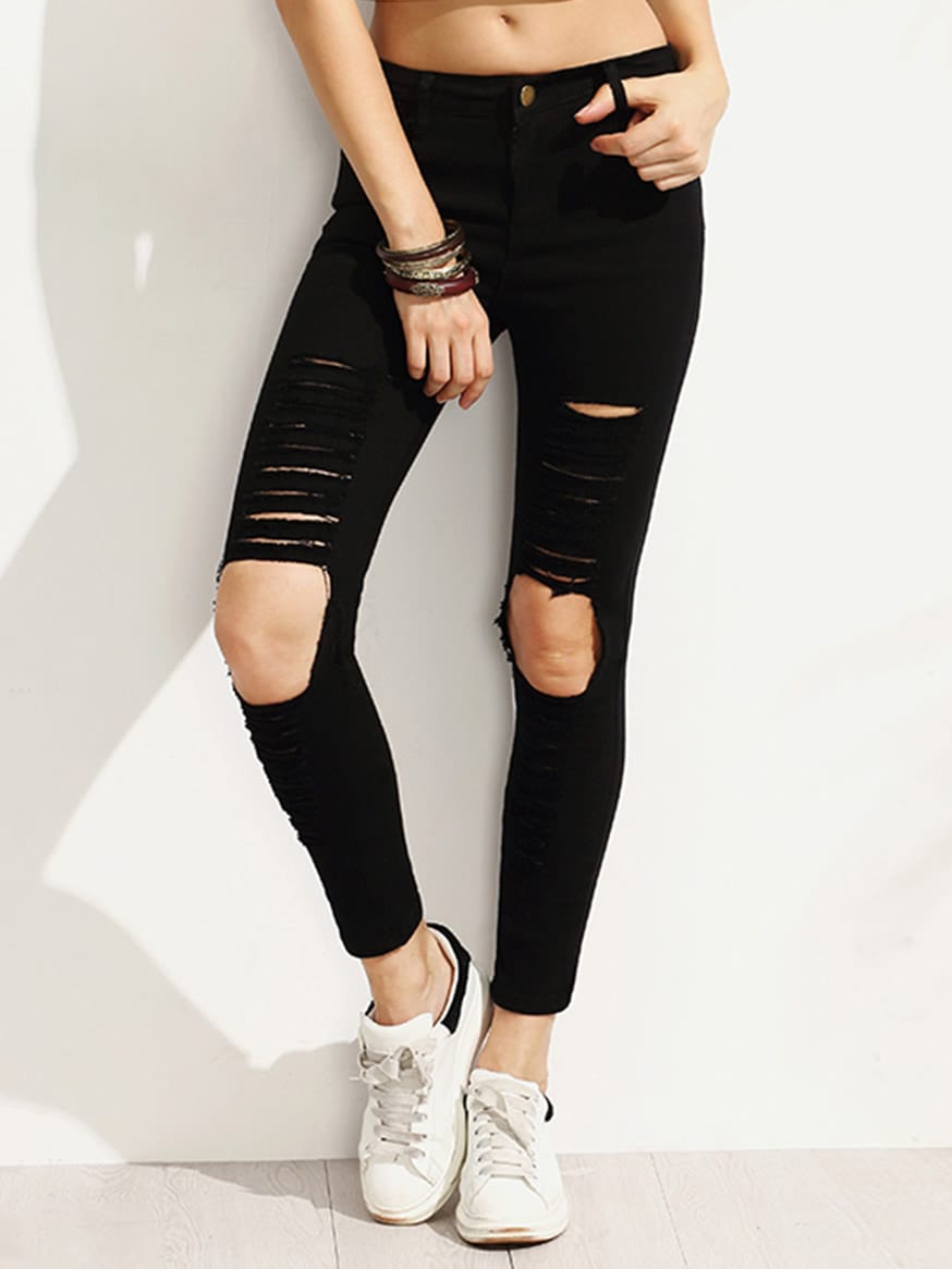 Black Distressed Skinny Jeans
