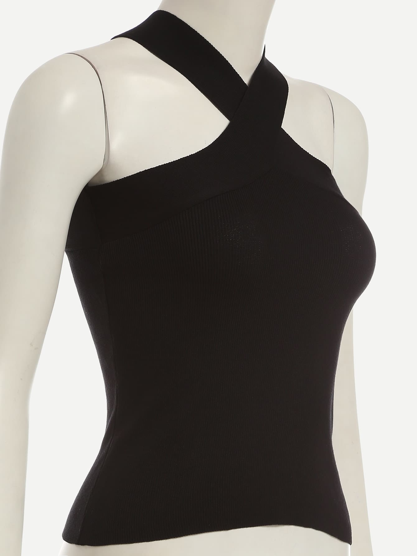 Black Halter Neck Cross TopFor Womenromwe