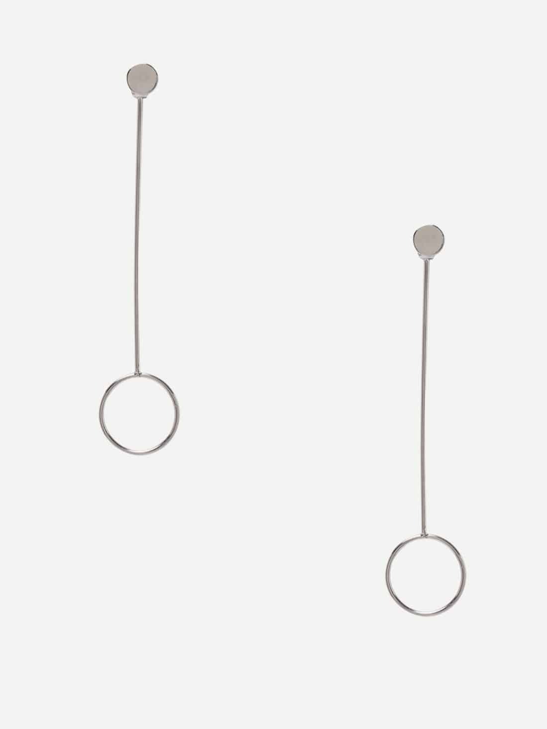 Silver Minimalist Circle Drop Earrings