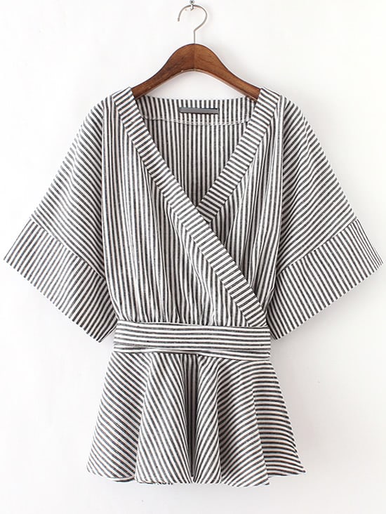 Black And White Stripe Bow Wrapped Blouse