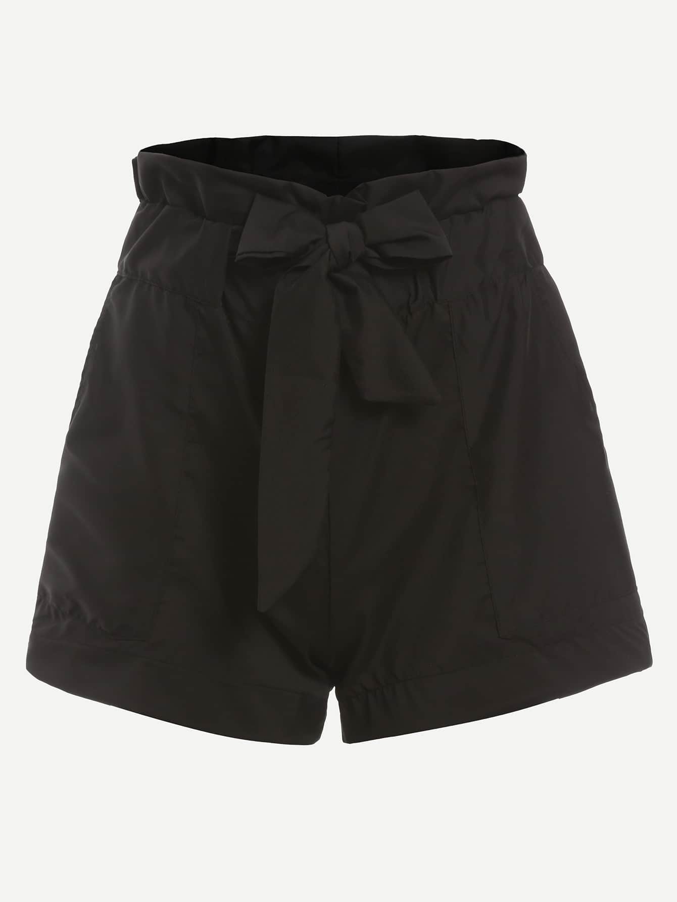 Black Ruffle Waist Self Tie Shorts