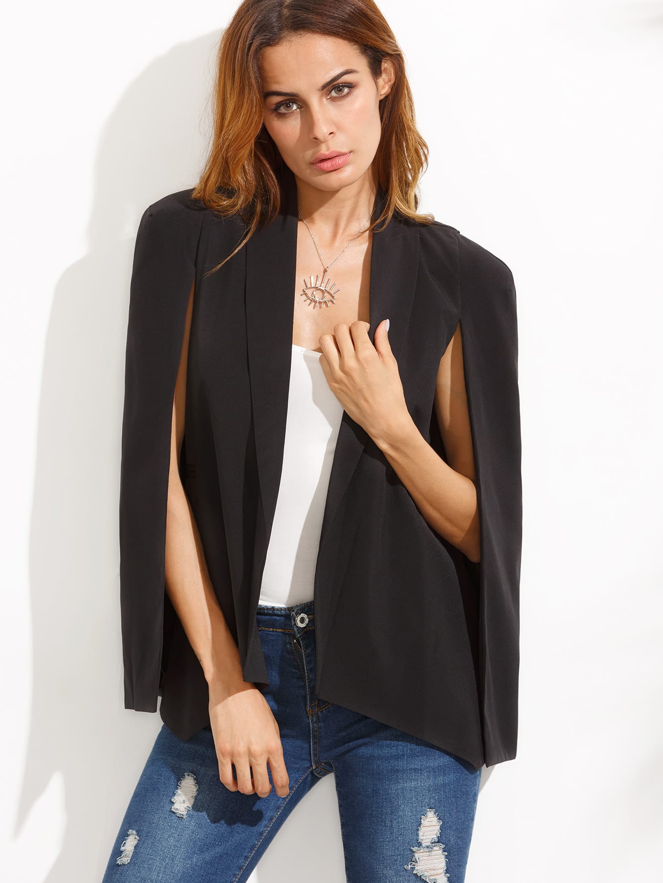 Black Shawl Collar Cape Sleeve Blazer