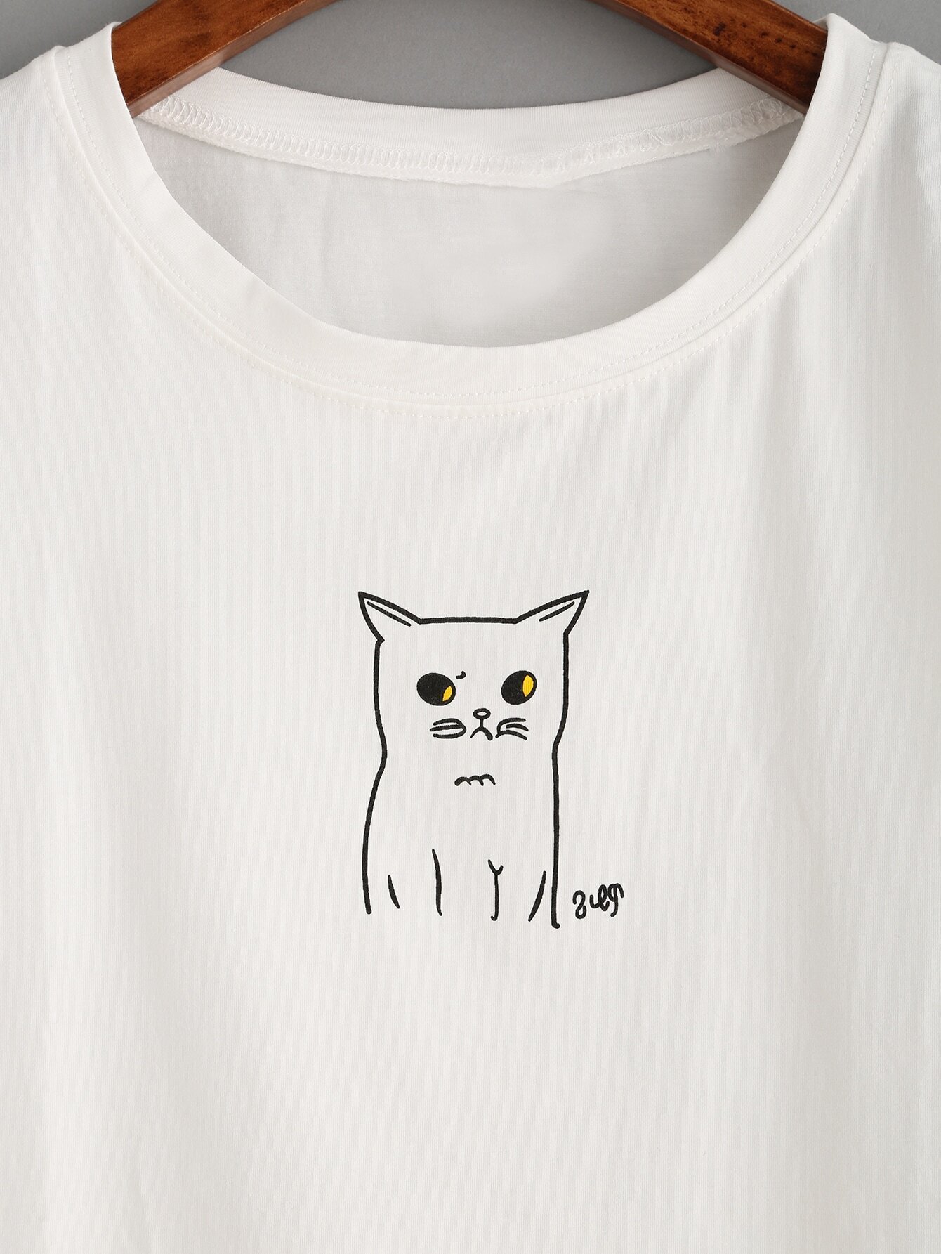 White Cat Print Crop TshirtFor Womenromwe
